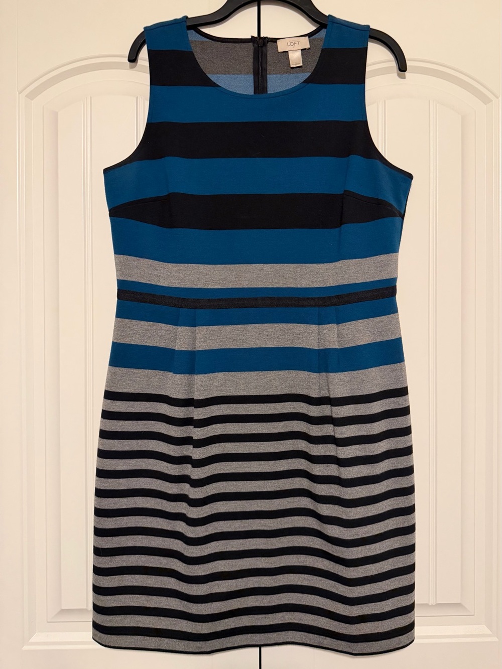 LOFT Sleeveless Striped Sheath Dress in Teal, Black & Gray